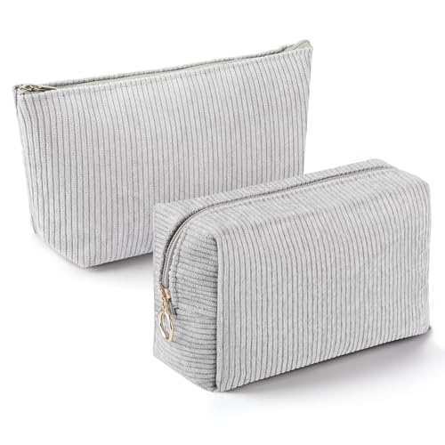 Kiiwah 2 Stück Kosmetiktasche Klein, Schminktasche Cord Damen Make Up Tasche mit Reißverschluss für Cosmetic Reise (Grau) von Kiiwah