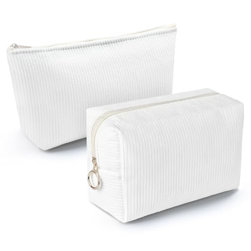 Kiiwah 2 Stück Kosmetiktasche Klein, Schminktasche Cord Damen Make Up Tasche mit Reißverschluss für Cosmetic Reise (Weiß) von Kiiwah