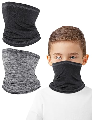 Kiiwah 2 Stück Loop Schal Kinder Dünn, Schlauchschal Atmungsaktiv für Jungen Mädchen Multifunktionstuch Winddicht für Outdoor Sports Radfahren (Schwarz, Grau) von Kiiwah