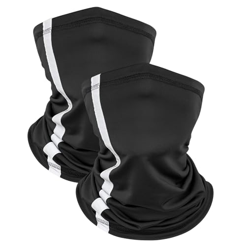 Kiiwah 2 Stück Loop Schal Dünn mit Reflexstreifen, Sommer Schlauchschal Leicht Multifunktion für Herren Damen Outdoor Sport Angeln Laufen Radfahren (Schwarz) von Kiiwah