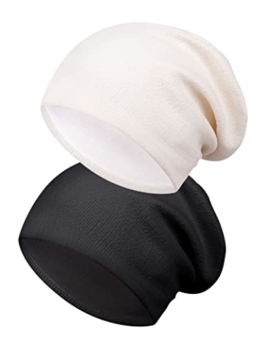 Kiiwah 2 Stücke Beanie Mütze für Herren und Damen, Unisex Slouch Beanie, Elastisch Strickmützen Longbeanie Weic Dünne Beanie Mütze für Frühling, Herbst und Winter von Kiiwah