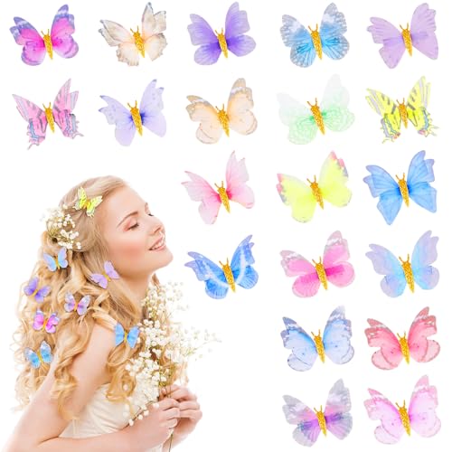 Kiiwah 20 Stück Schmetterling-Haarclips, Damen Mädchen Kinder Glitter 3D Schmetterling Haarspangen Set für Braut Hochzeit Accessoire von Kiiwah