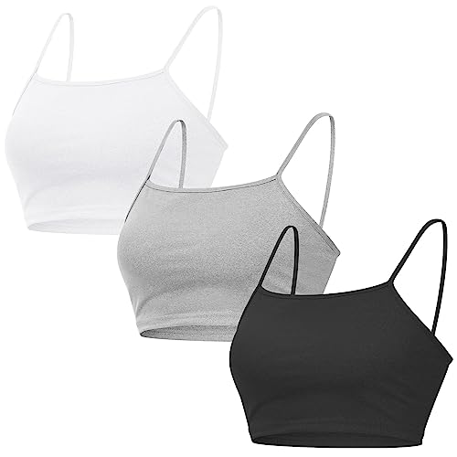 Kiiwah 3 Stücke Crop Tank Top für Damen, Basic Cami Top für Frauen, Damen Camisole Top Bralette für Damen, Schwarz, Weiß, Grau Camisole BH Set für Schlafen, Yoga, Ausgehen（S-2XL） von Kiiwah