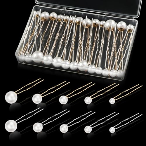 Kiiwah 36 Stück Perlen Haarnadeln U-Förmige Haarnadeln Hochzeit, Braut Haarschmuck Silber Golden für Party Prom Frauen Mädchen von Kiiwah