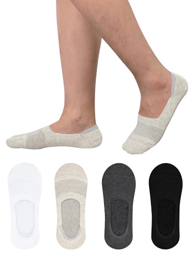 Kiiwah 4 Paar Sneaker Socken Herren, Baumwolle Atmungsaktiv No Show Socken Füsslinge Unsichtbar Socks mit Silikonpad Anti Rutsch für Sport, Arbeit, Alltag von Kiiwah