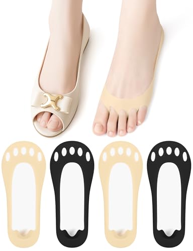 Kiiwah 4 Paare Damen Peep-Toe-Socken, Niedriger Schnitt Zehensocken Rutschfest No Show Socken Atmungsaktiv Unsichtbare Füßlinge Damen für Flache Schuhe, High Heels, Sneakers von Kiiwah