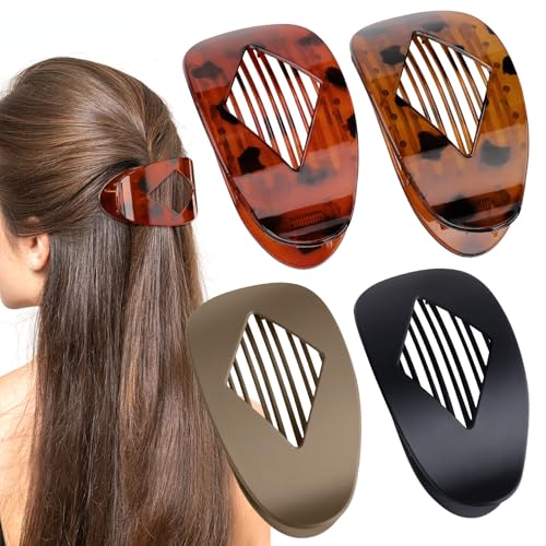 Kiiwah 4 Stück Flach Haarklammern, Haarspangen Flache Damen für Dünnes Dickes Haar, Rutschfeste Große Haarklammer Flat Claw Clip für Alltag, Autofahren von Kiiwah