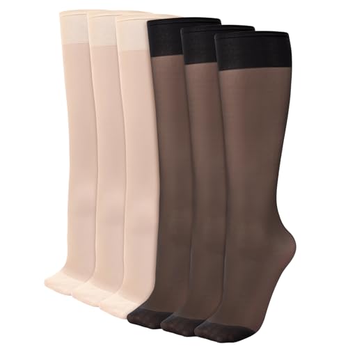 Kiiwah 6er Pack Nylon Socken 20 DEN, Matt Transparente Söckchen Damen Kniestrümpfe Feinstrümpfe Atmungsaktiv Nylonstrümpfe Seidenstrümpfe (Schwarz, Nude) von Kiiwah