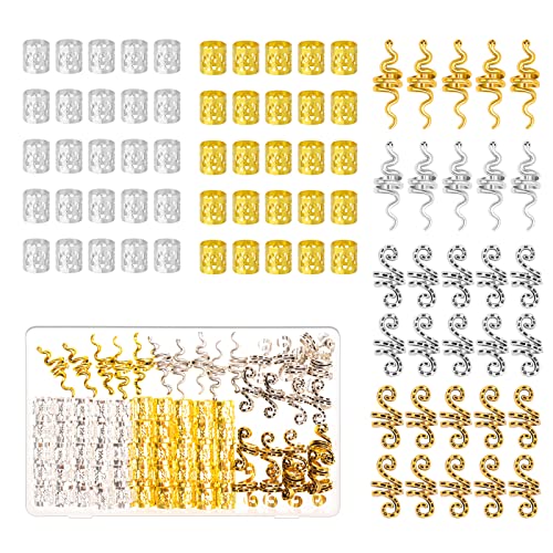 Kiiwah 80 Stück Dreadlocks Schmuck, Verstellbar Metall Cuffs Haarspiralen Clips für Zöpfe mit Aufbewahrungsbox für Frauen Männer (Gold und Silber) von Kiiwah