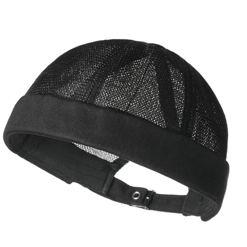 Kiiwah Docker Cap, Sommer Mütze Ohne Schirm Seemannsmütze Masche Kurz Mütze Atmungsaktiv Vintage Kopfbedeckung Herren Damen (Schwarz) von Kiiwah