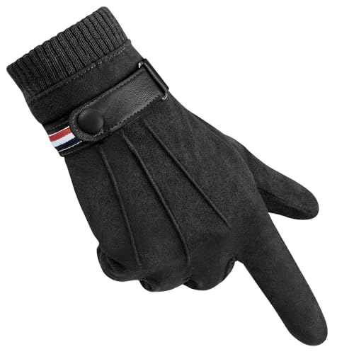 Kiiwah Handschuhe Herren Winter, Wildleder Dick Warmer Plüsch Touchscreen Handschuh mit Fleece Futter, Winddicht Thermo Anti-Rutsch Winterhandschuhe für Outdoor Indoor(Schwarz) von Kiiwah