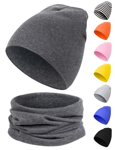 Kiiwah Kinder Beanie Mütze und Loop Schal Set, Weiche Baumwolle Warme Strickmützen und Schals für Baby Herbst Winter Frühling(Dunkelgrau) von Kiiwah