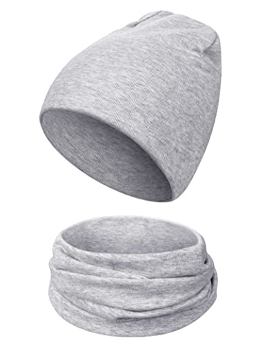 Kiiwah Kinder Beanie Mütze und Loop Schal Set, Weiche Baumwolle Warme Strickmützen und Schals für Baby Herbst Winter Frühling(Grau) von Kiiwah