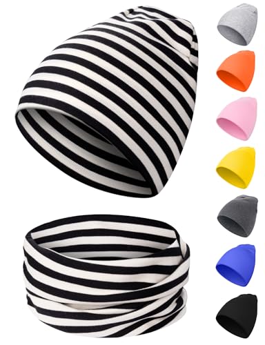 Kiiwah Kinder Beanie Mütze und Loop Schal Set, Weiche Baumwolle Warme Strickmützen und Schals für Baby Herbst Winter Frühling(Streifen) von Kiiwah