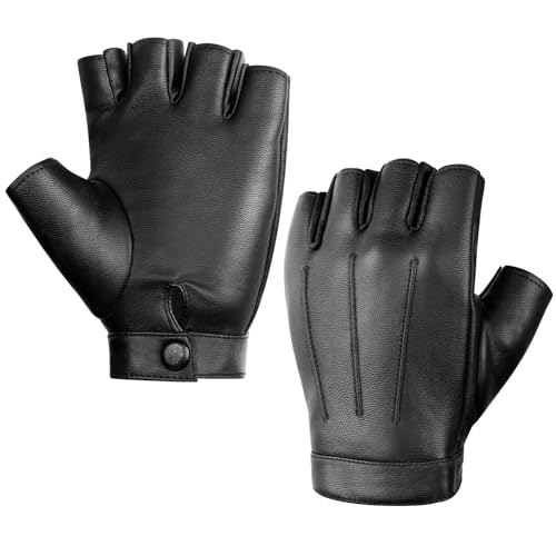 Kiiwah Lederhandschuhe Fingerlose für Herren Damen Winter Leder Autohandschuhe Touchscreen Fingerlose Handschuhe Schwarz Punk Halbfinger Motorradhandschuhe für Fahren Trainieren Outdoor von Kiiwah