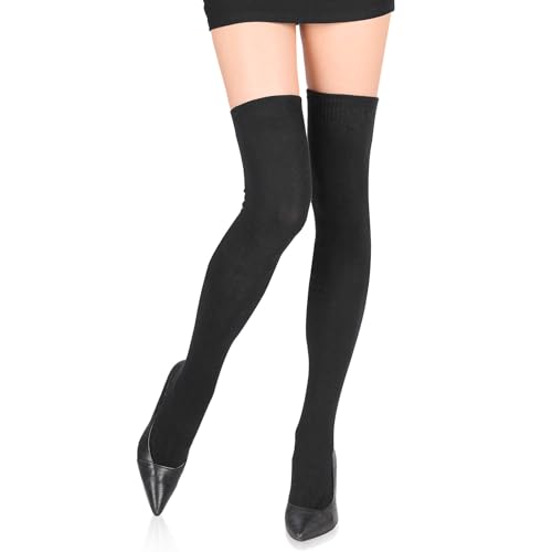 Kiiwah 65cm Overknees Strümpfe, Thigh High Socks 78.5% Baumwolle Socken Lang Kniestrümpfe für Damen Femboy Winter Herbst Frühling (Schwarz) von Kiiwah