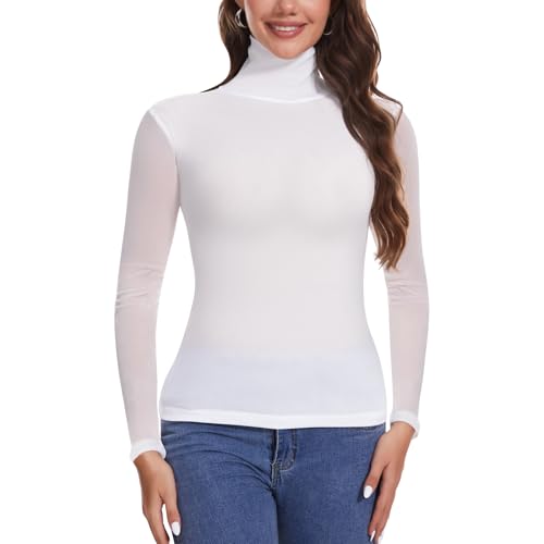 Kiiwah Rollkragenpullover Damen Thermo unterwäsche, Mesh Langarmshirt Rollkragenshirt Damen Langarm Basic für Herbst Winter von Kiiwah