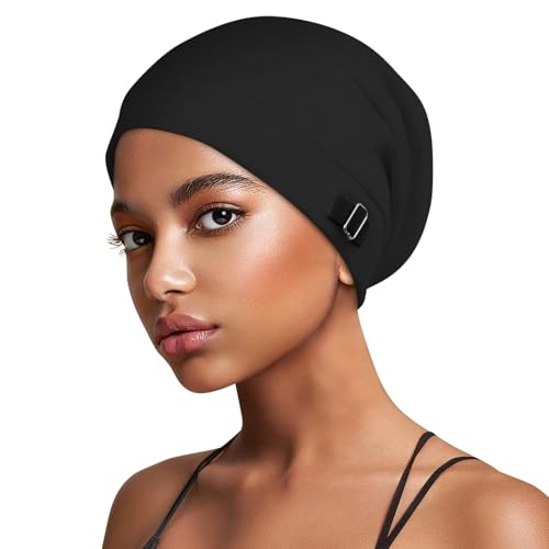 Kiiwah Satin Bonnet Schlafmütze Unisex Seide Seidenmütze Schlafhaube zum Schlafen, Slouch Satin Lined Beanie Lockenhaube Verstellbar Haube Schlafkappe für Damen und Herren von Kiiwah