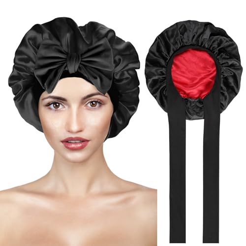 Kiiwah Satin Schlafmütze Silk Bonnet, Verstellbare Seidenhaube zum Schlafen Doppelseitig Nacht Haarhaube Kopfhaube Schlafhaube Seide Duschhaube für Damen und Mädchen von Kiiwah