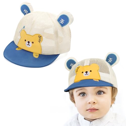 Kiiwah Schirmmütze Baby Cap, Sonnenhut Kleinkind 6–24 Monate Mesh Atmungsaktiv Basecap Faltbar Sommer Mütze UV-Schutz (Blau, Gelb) von Kiiwah