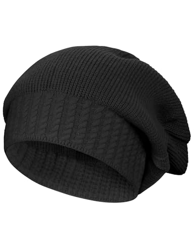 Kiiwah Stricken Beanie Mütze für Damen, Winter Warme Slouchy Cap Klassische Elastisch Longbeanie Atmungsaktiv Hat Knit Ski Wintermütze(Schwarz) von Kiiwah