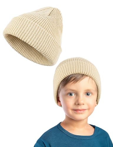 Kiiwah Unisex Mütze Beanie Kinder, Baby Warm Wintermütze, Doppellagige Strickmütze für Jungen und Mädchen(Beige) von Kiiwah