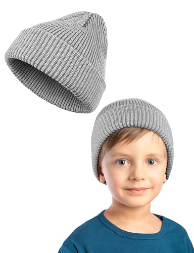 Kiiwah Unisex Mütze Beanie Kinder, Baby Warm Wintermütze, Doppellagige Strickmütze für Jungen und Mädchen(Grau) von Kiiwah