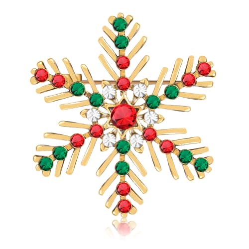 Kiiwah Weihnachten Schneeflocken Brosche, Kristall Strasssteinen Brosche Blume Anstecknadel Pins für Kleidung Party Dekoration(Rotgrün) von Kiiwah