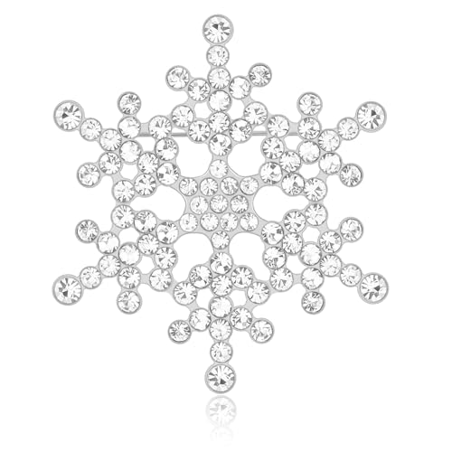 Kiiwah Weihnachten Schneeflocken Brosche, Kristall Strasssteinen Brosche Blume Anstecknadel Pins für Kleidung Party Dekoration(Silber) von Kiiwah