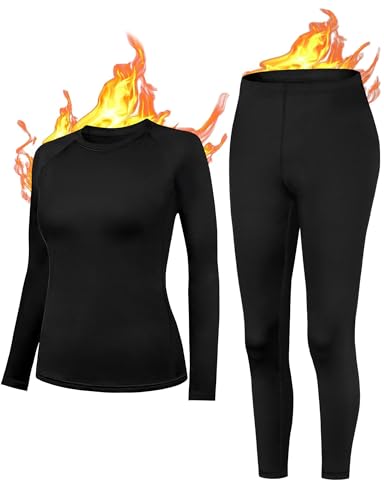 Kiiwah Winter Thermounterwäsche Set für Damen Extra Warm, Thermo Funktionsunterwäsche mit Innenfleece, Thermo Unterwäsche Skiunterwäsche Damen, Thermohose + Thermooberteile Damen für Wintersport von Kiiwah