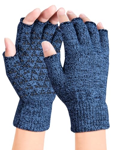 Winter Rutschfester Fingerlose Handschuhe, Thermisch Half Finger Handschuhe, Anti-Rutsch Sporthandschuhe Fingerhandschuhe Warme Dehnbare Strickhandschuhe für Herren Damen（Blau） von Kiiwah