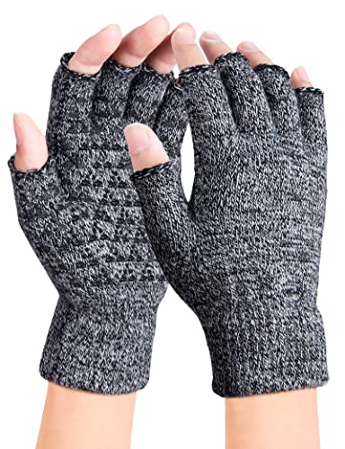 Winter Rutschfester Fingerlose Handschuhe, Thermisch Half Finger Handschuhe, Anti-Rutsch Sporthandschuhe Fingerhandschuhe Warme Dehnbare Strickhandschuhe für Herren Damen（Grau） von Kiiwah