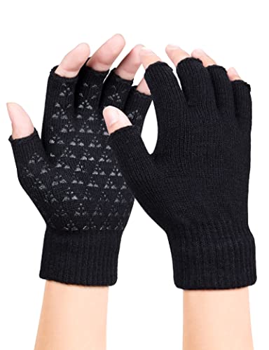 Winter Rutschfester Fingerlose Handschuhe, Thermisch Half Finger Handschuhe, Anti-Rutsch Sporthandschuhe Fingerhandschuhe Warme Dehnbare Strickhandschuhe für Herren Damen von Kiiwah