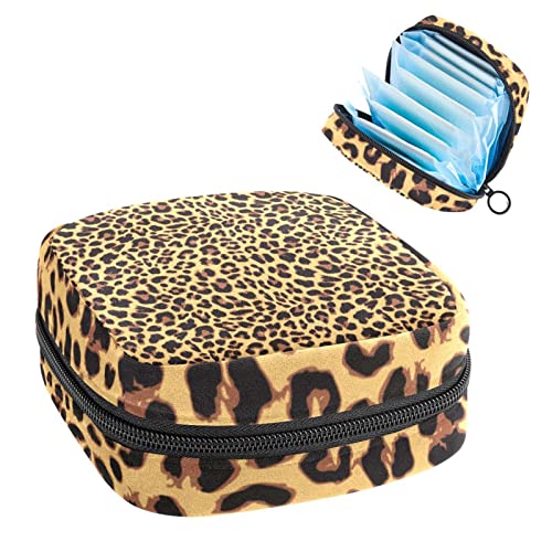 1 Packung Period Bag, Tragbare Sanitär Serviette Aufbewahrungstasche, Tampon Halter für Geldbörse Feminine Produkt Organizer, Erste Period Geschenke für Teen Mädchen Schule (Leopard Muster Design) von KikandKo