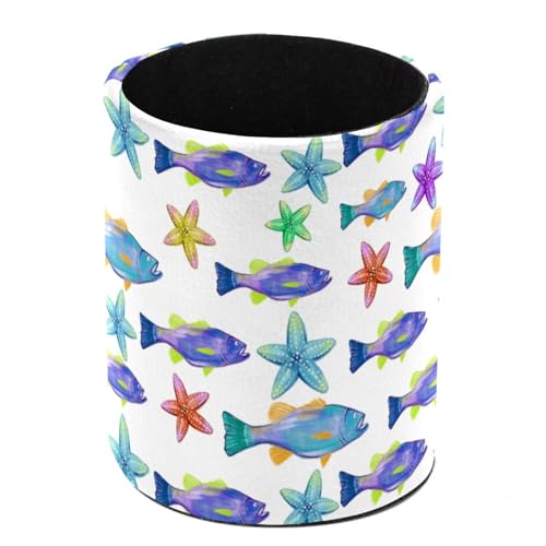 KikandKo Stifthalter, Aquarell-, Barsch-, Fisch-Hintergrund, Stiftebecher, Make-up-Pinselhalter, Leder-Schreibtisch-Organizer, Aufbewahrungsbox, Schreibwaren für Schule, Zuhause, Büro von KikandKo