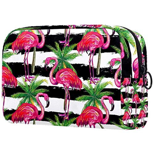 Kleine Make-up-Tasche für Geldbörse, rosa Flamingo-Vögel und Palmen, Reise-Kulturbeutel, Reißverschluss, Kosmetik-Organizer für Frauen und Mädchen von KikandKo