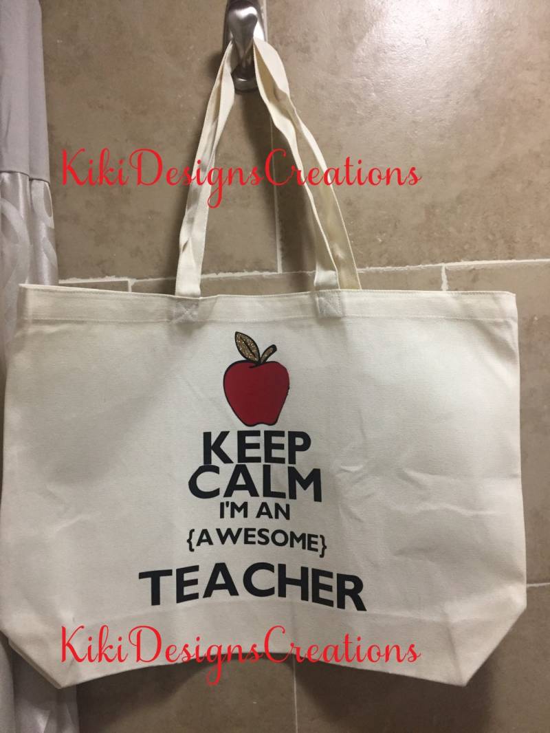 Lehrer Geschenk, Einkaufstasche, Canvas Tote Bag, Keep Calm & Teacher On, Markttasche, Wiederverwendbare Einkaufstasche von KikiDesignsCreations
