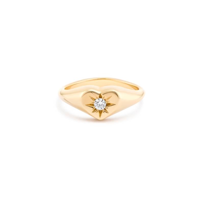 14K Solid Gold Und Diamant Pave Herz Ring | Zierlicher Stapel Kleine Liebe Pinky Siegelring Siegelring, Geschenk Für Sie von KikiJanine