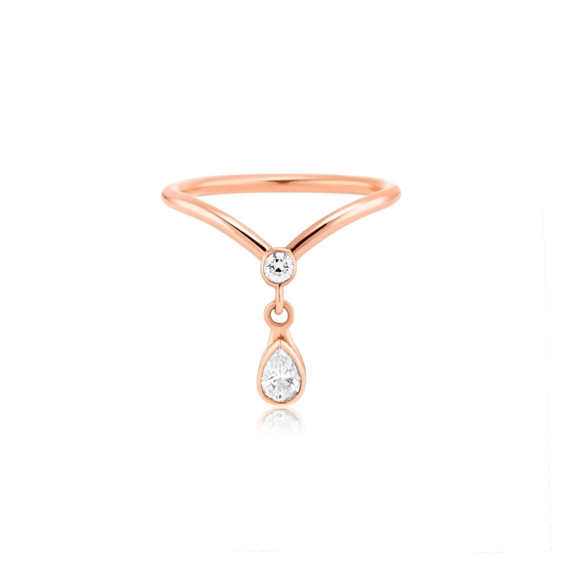 Eloise/Rocking Drop Diamant Ring 14K Gold Dünner Charm Rundschliff Baumeln Stapel Jahrestag Geschenk von KikiJanine