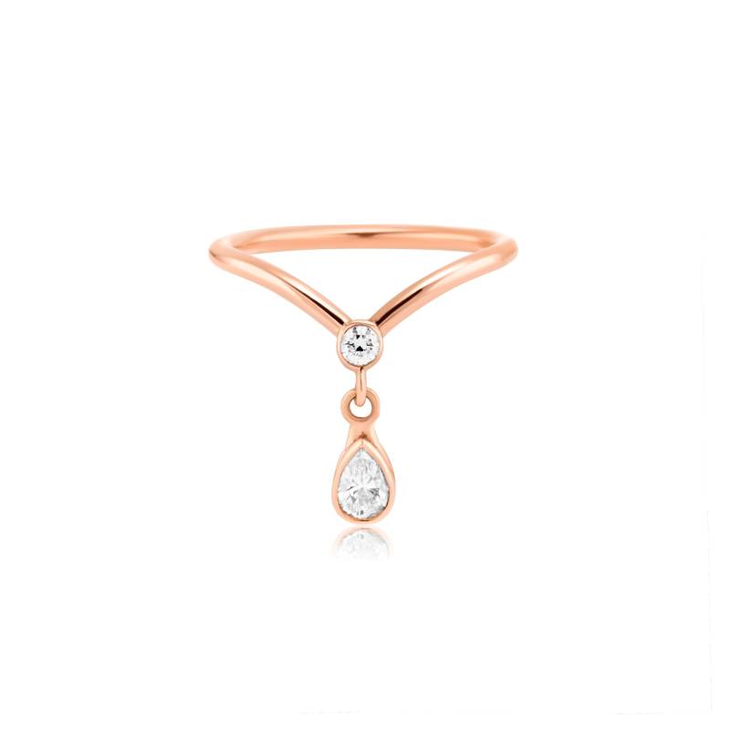 Eloise/Rocking Drop Diamant Ring 14K Gold Dünner Charm Rundschliff Baumeln Stapel Jahrestag Geschenk von KikiJanine