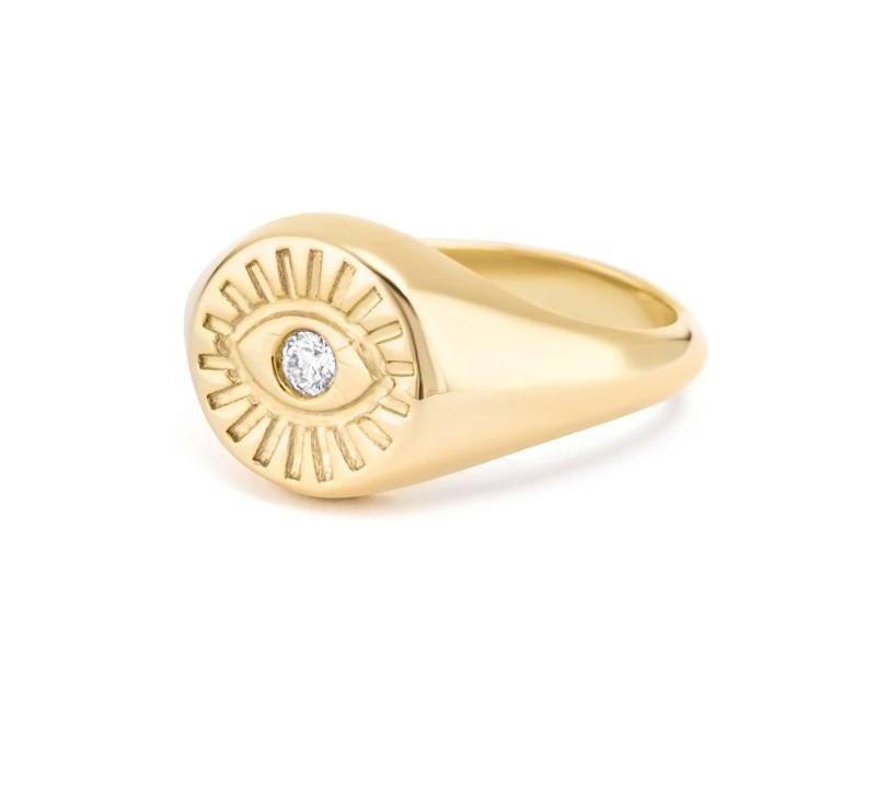 Evil Eye Pinky Ring/Diamant 14K Gold Lab Luck Zierlicher Minimal Valentinstag Geschenk von KikiJanine