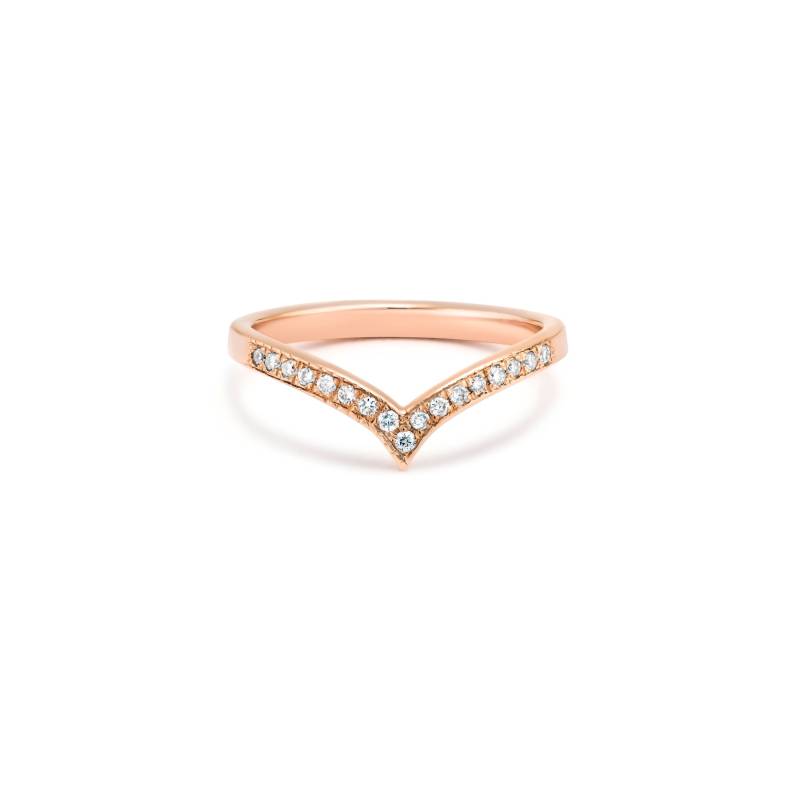 V Ring Mit Rundem Diamant in 14K Gold/Chevron Midi Minimaler Valentinstag Geschenk Sale von KikiJanine