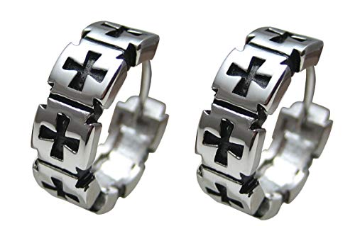 Kikuchi Herren Ohrringe Paar Klapp Creolen Silber Kreuz x7 Edelstahl Ohrstecker Huggie Flinserl ER15164 von Kikuchi Jewelry