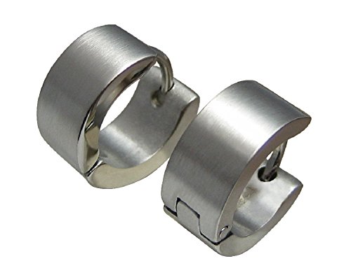 Kikuchi Herren Unisex Ohrringe Edelstahl Klapp Creolen Klassisch Silber Matt 6mm/13mmØ Gerade ER15134 von KIKUCHI JEWELRY