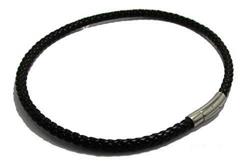 Kikuchi Männer Edelstahl Lederhalsband Herren Halskette Leder Halsband geflochten schwarz 46cm HA15147 von KIKUCHI JEWELRY