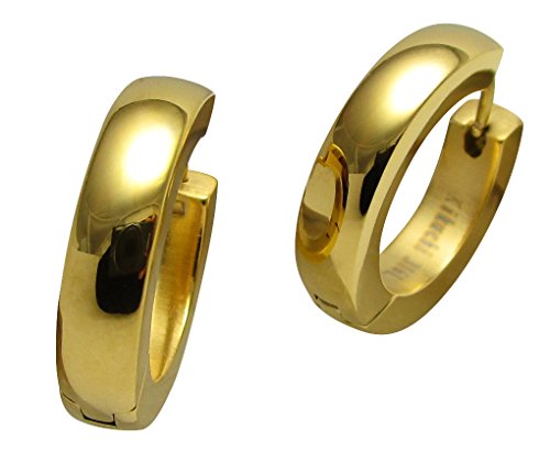 Kikuchi Herren Damen Ohrringe Klapp-Creolen Edelstahl XL 22mmØ Gold Glänzend ER15101 von KIKUCHI JEWELRY