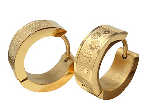 Kikuchi Herren Männer Ohrringe Zahnrad Gold Edelstahl Klapp- Creolen Ohrstecker 6mm/16mmØ ER15109 von KIKUCHI JEWELRY