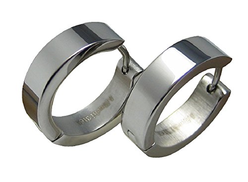 Kikuchi Herren Damen Ohrringe Klapp Creolen Edelstahl 5 mm / 18 mm Ø 10 Farben ER15102 (Silber Glänzend) von KIKUCHI JEWELRY