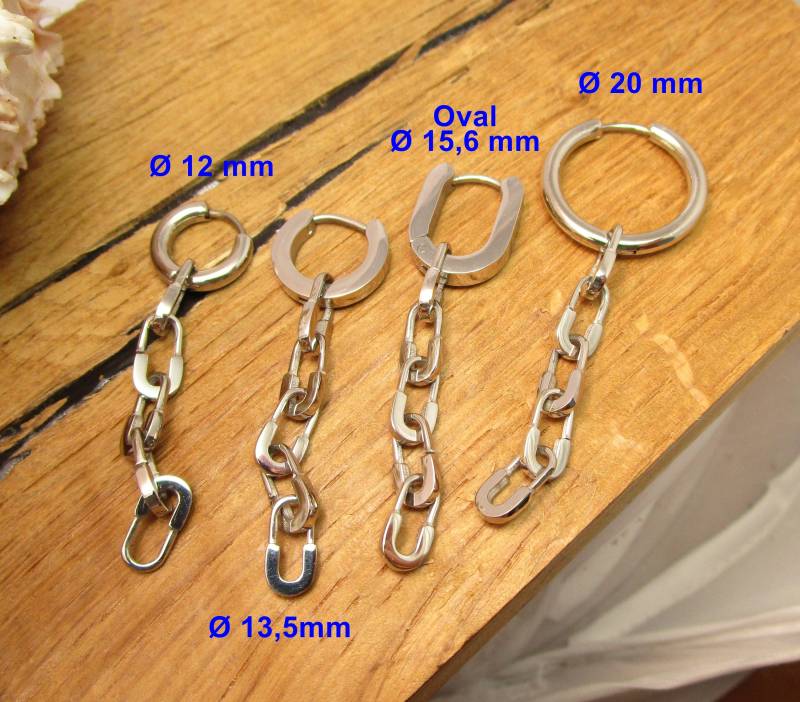 1 Stk. Edelstahl Ohrring Mit Kette Silber Hochglänzend Klapp - Creole Ø 12 -20 Mm Hoop Oval Für Damen Herren von KikuchiMensEarring