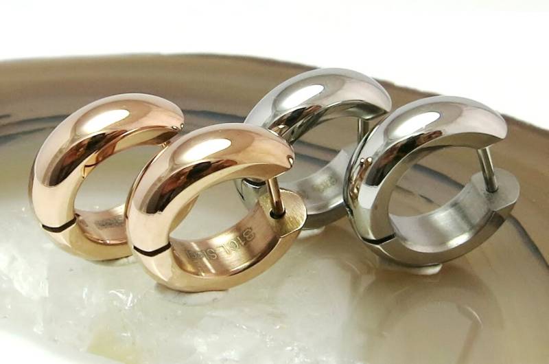 Edelstahl Ohrringe Herren Damen Ø 16 Mm/5 Silber Rotgold Hochglänzend Gewölbt Creolen Hoop Huggies von KikuchiMensEarring